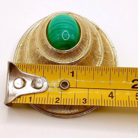 Vintage Sarah Coventry Brooch Pendant Malachite Gold Tone Green Striped Stone - Picture 12 of 12